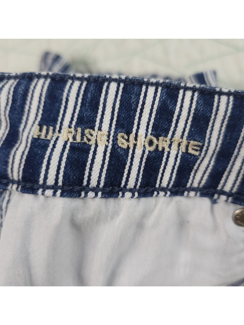 American Eagle Blue White Striped Stretch High Rise Shortie Shorts